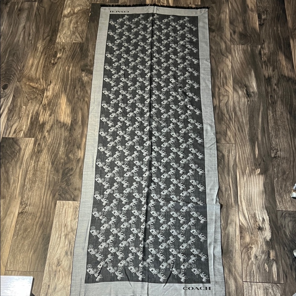Coach Black and Gray Monogram Silk-Blend Scarf